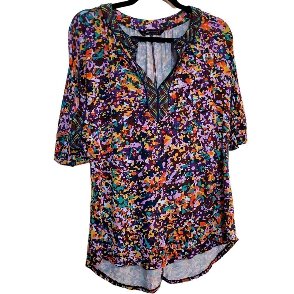 BCBGMaxAzria Womens Grape Paint Splatter Print Blouse Size XS